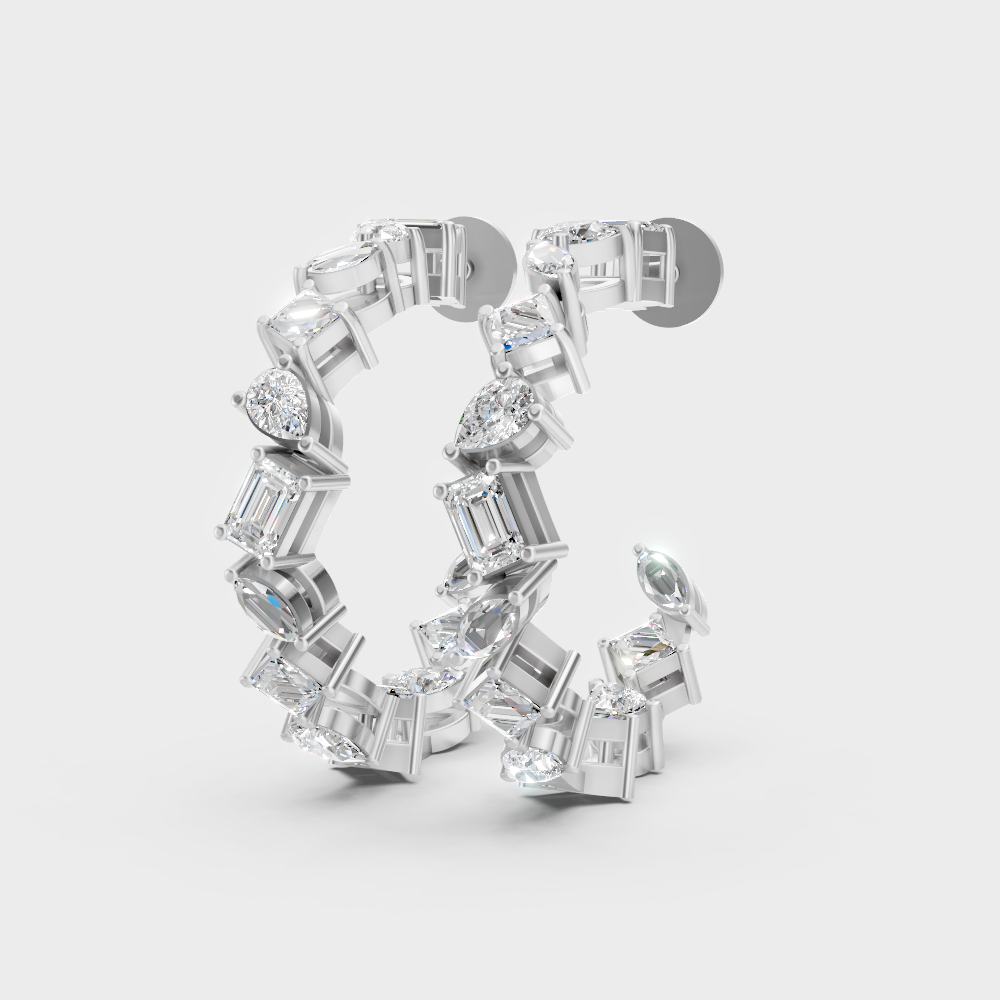 Premium 950 platinum hoop earrings with GLI-certified multi-shape lab diamonds